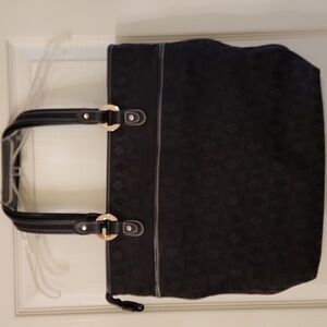 Anne Klein Black Lion Head Logo Fabric Large Tote, Vintage